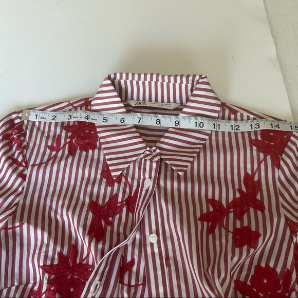 Zara Striped Embroided Dress Red  Midi XSmall - Picture 7 of 15